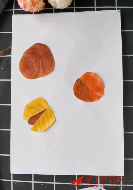 漂亮又简单的树叶拼贴画七星瓢虫